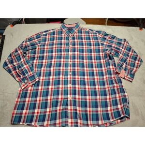 Casa Moda Shirt Men XXL Red/Blue Plaid Work Office Classic Dad Long Sleeve